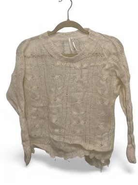 Anthropologie Cream Open-Knit Cable Crewneck Sweater